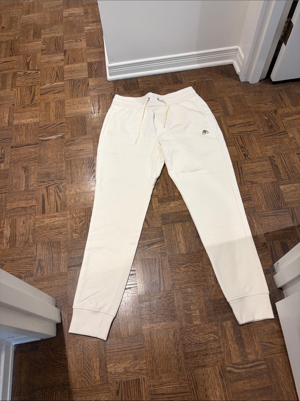 Moose Knuckles Cream Jogger Sweatpants with Subtle Logo